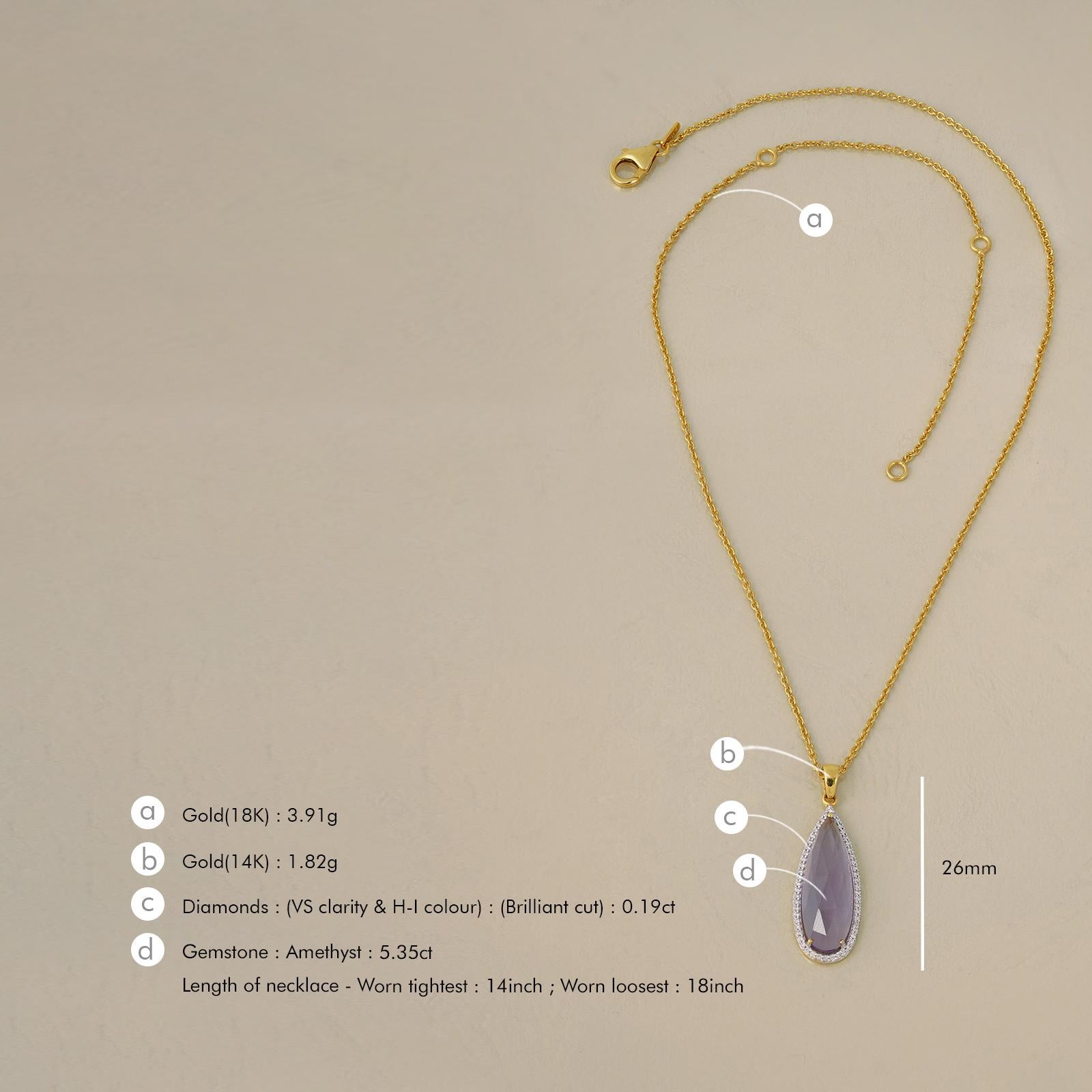 Moi Venus Amethyst Diamond and Gold Pendant Necklace In New Condition For Sale In Lawrenceville, GA