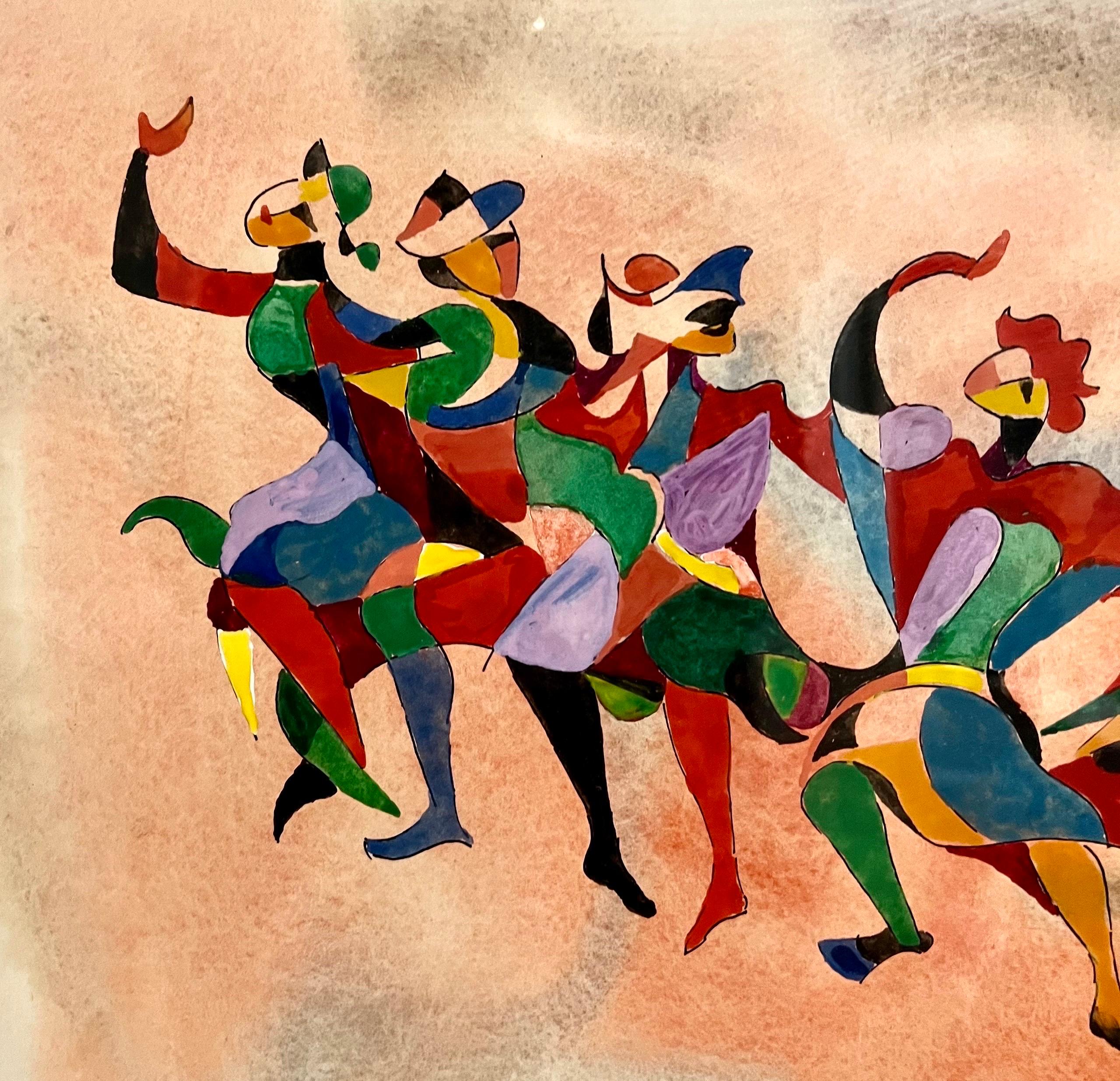 Bauhaus Moshe Raviv Moi Ver Abstract Dancing Painting Lithuanian Israeli Modern For Sale 1