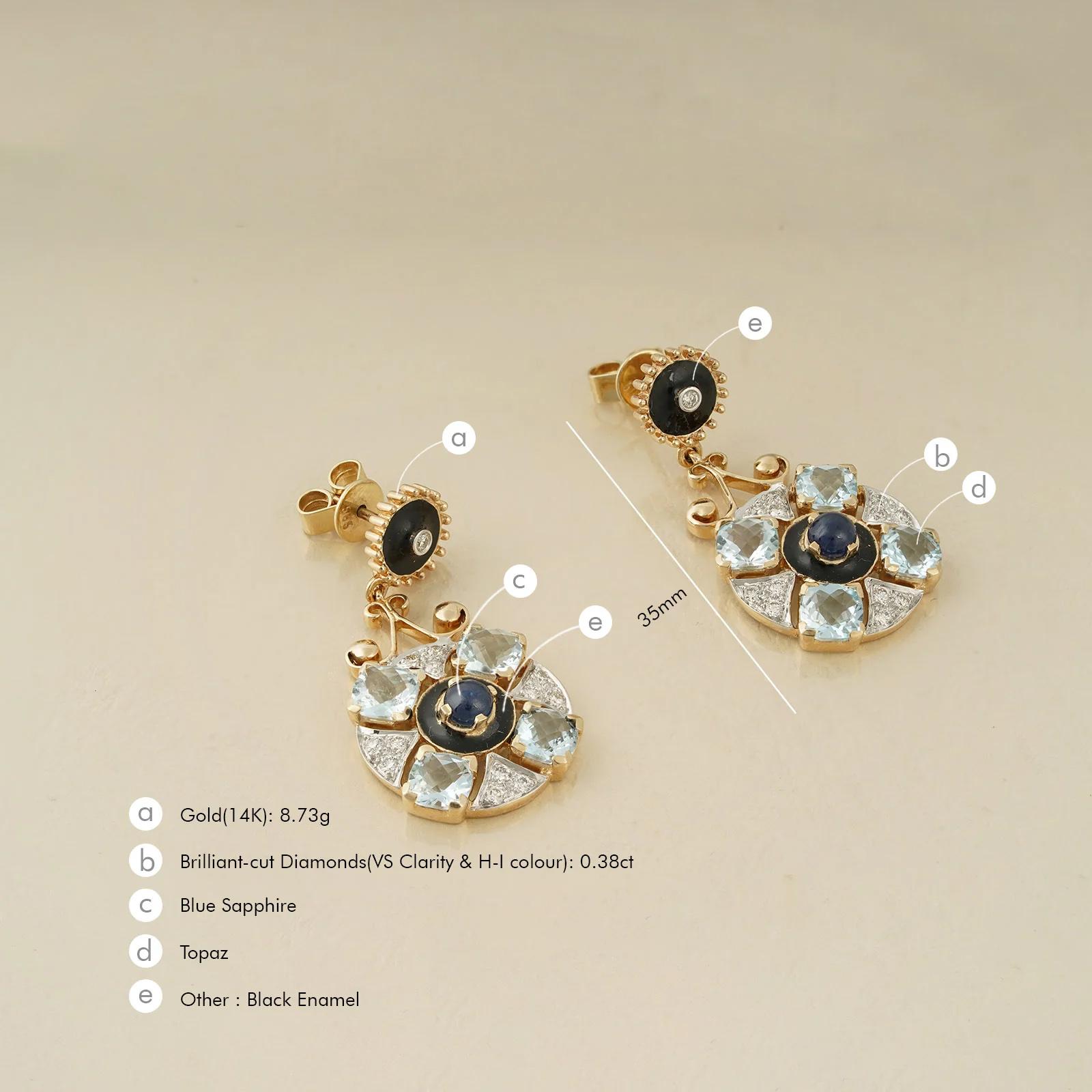 Moi Zaha Sapphire and Topaz Diamond Earrings For Sale 1