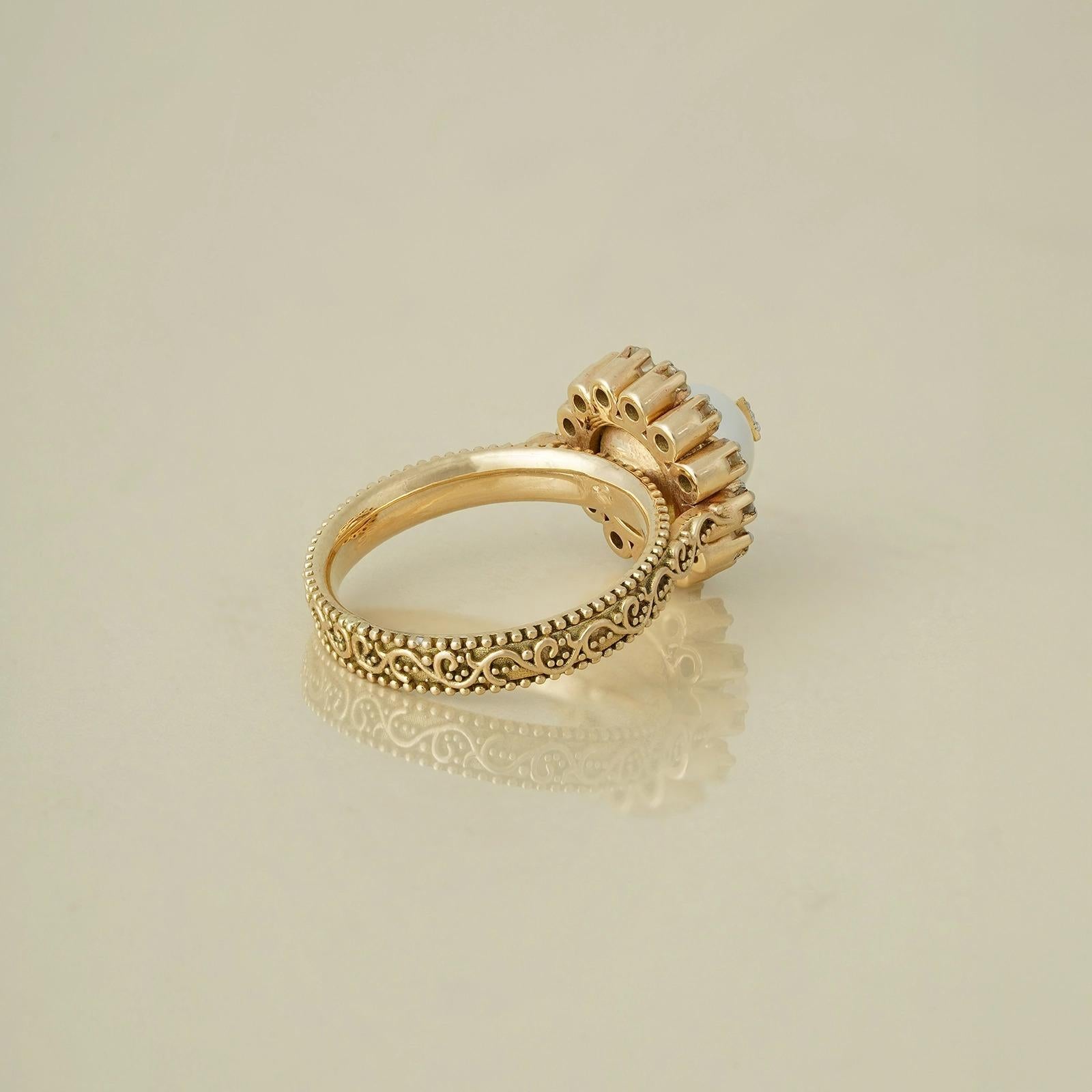 For Sale:  Moi Zoe Gold Diamond and Cultured Pearl Ring 4