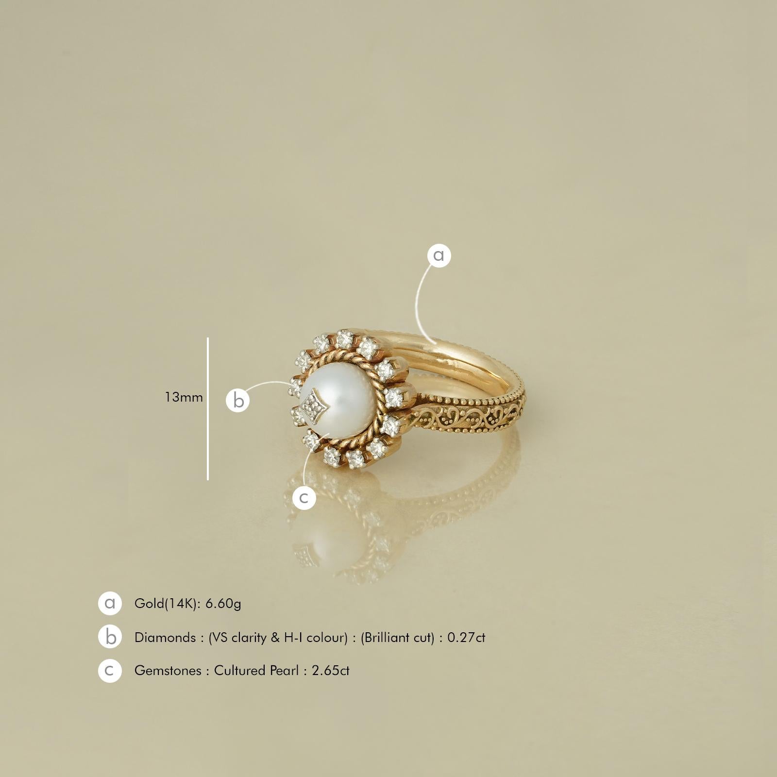 For Sale:  Moi Zoe Gold Diamond and Cultured Pearl Ring 5