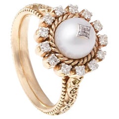 Moi Zoe Gold Diamond and Cultured Pearl Ring
