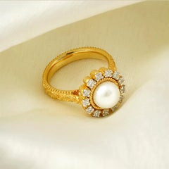 Moi Zoe Gold Diamond and Pearl Ring