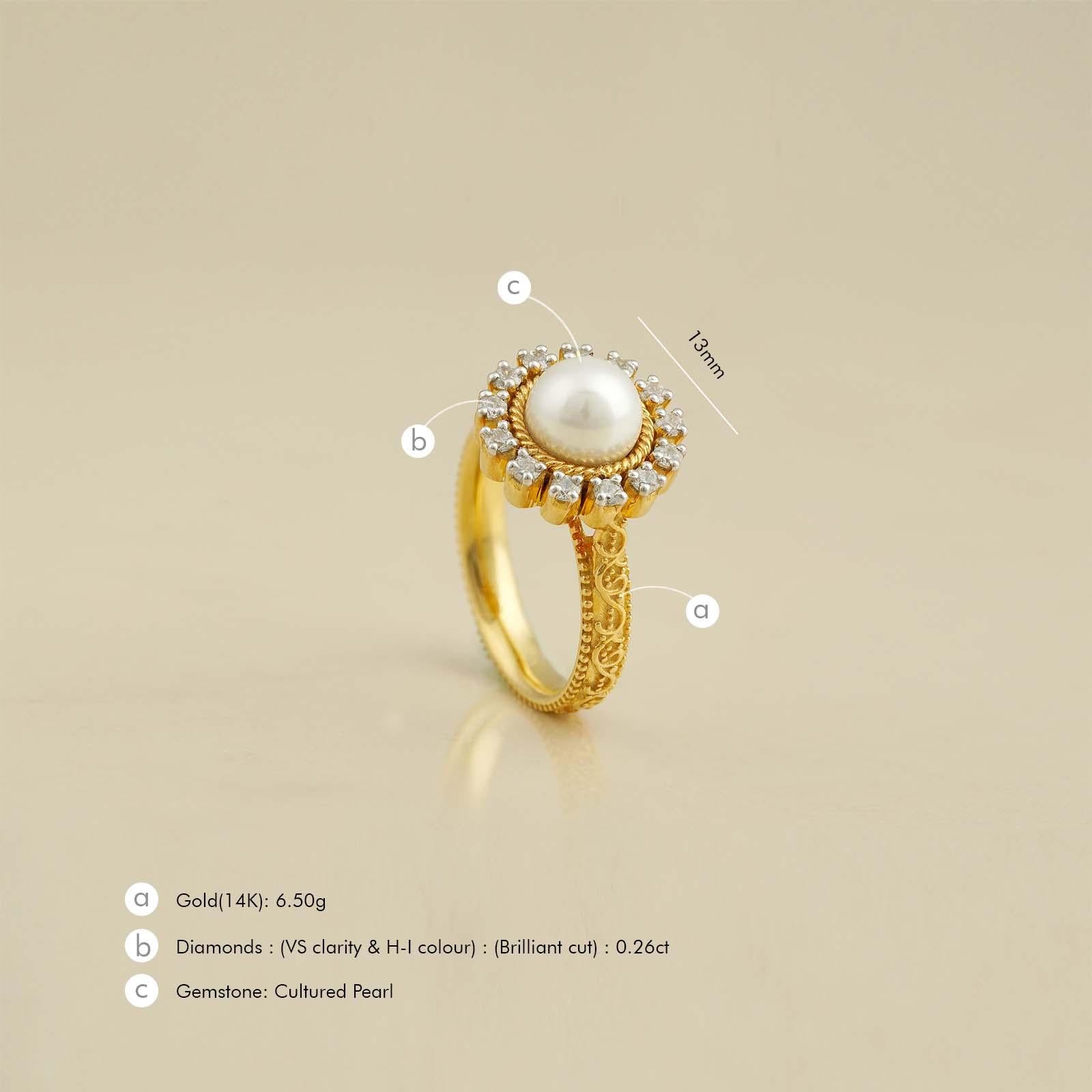 For Sale:  Moi Zoe Gold Diamond and Pearl Ring 6