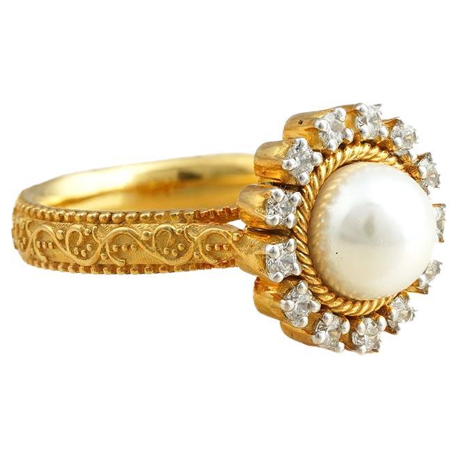 Moi Zoe Gold Diamond and Pearl Ring