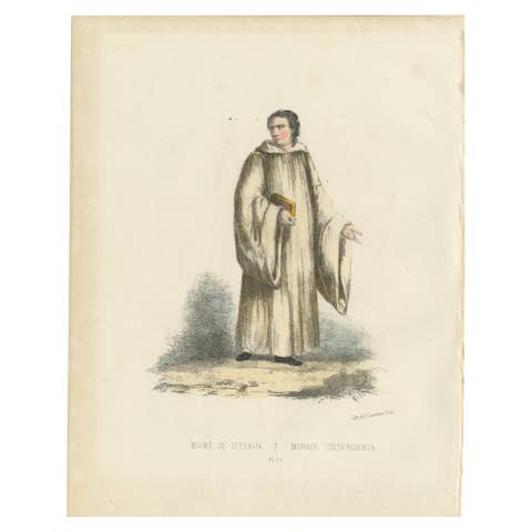 Moine de Cîteaux - 1862 Hand-Colored Lithograph of a Cistercian Monk