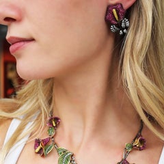 Moira Design Ruby, Diamond, Silver and Gold Calla Lily Earrings