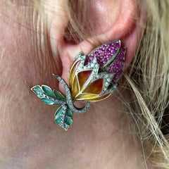 Moira Enamel, Ruby And Diamond Flower Bud Earrings