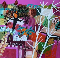 Branching Out, peinture semi-abstraite expressive et colorée et vibrante 