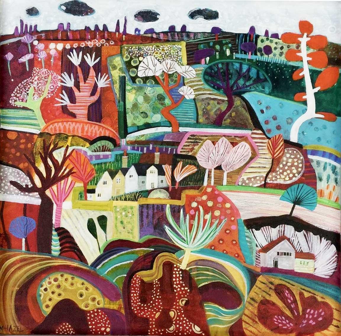 Moira Hazel Landscape Painting - Down the Path - Expressive and vibrant colourful semi abstract painting.