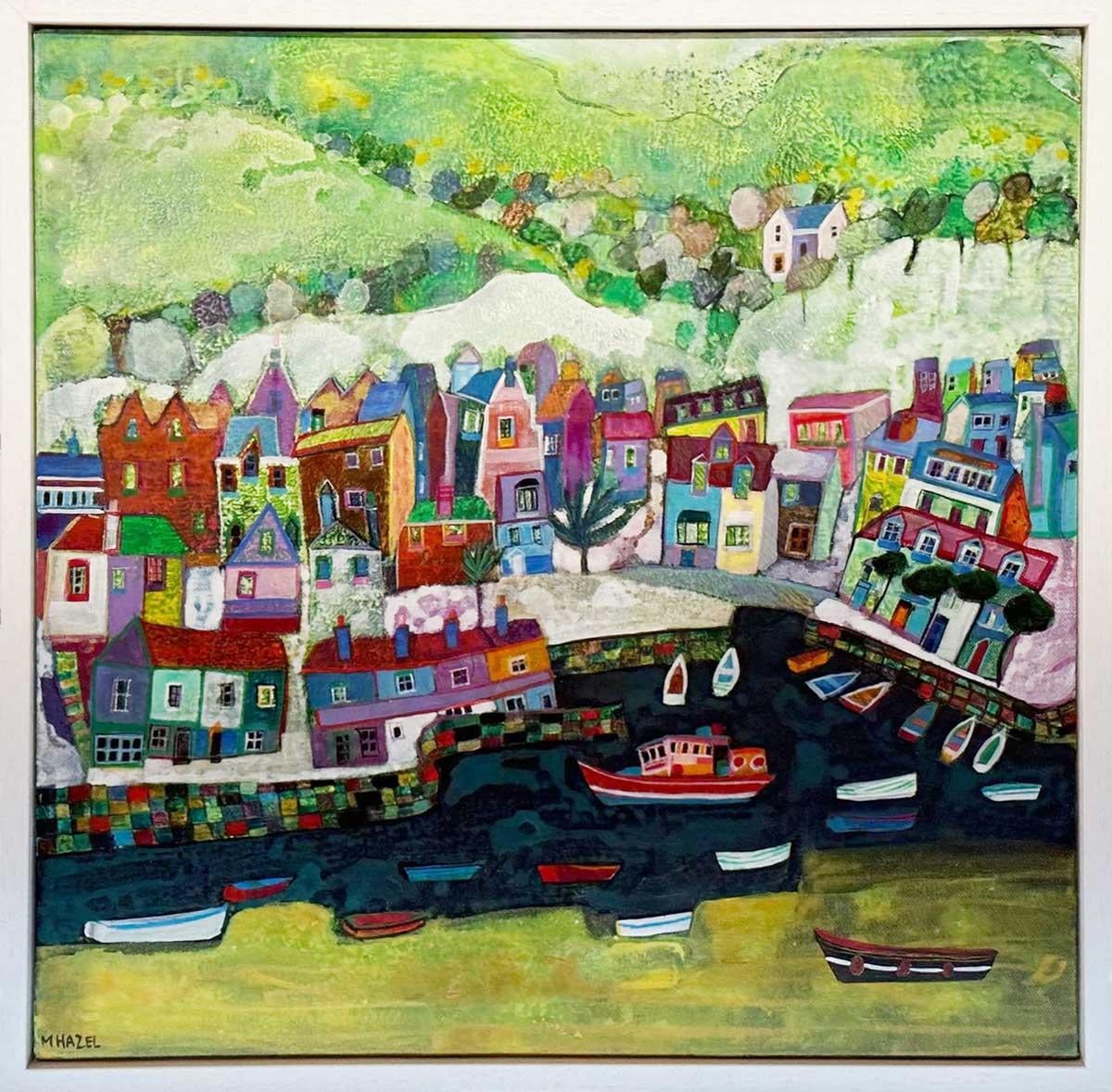 Down to the Water - Expressive and vibrant colourful semi abstract painting. - Painting by Moira Hazel
