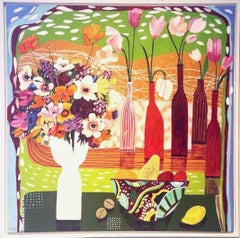 Flowers, Fruit and Nuts - Expressive vibrant colourful semi abstract painting.