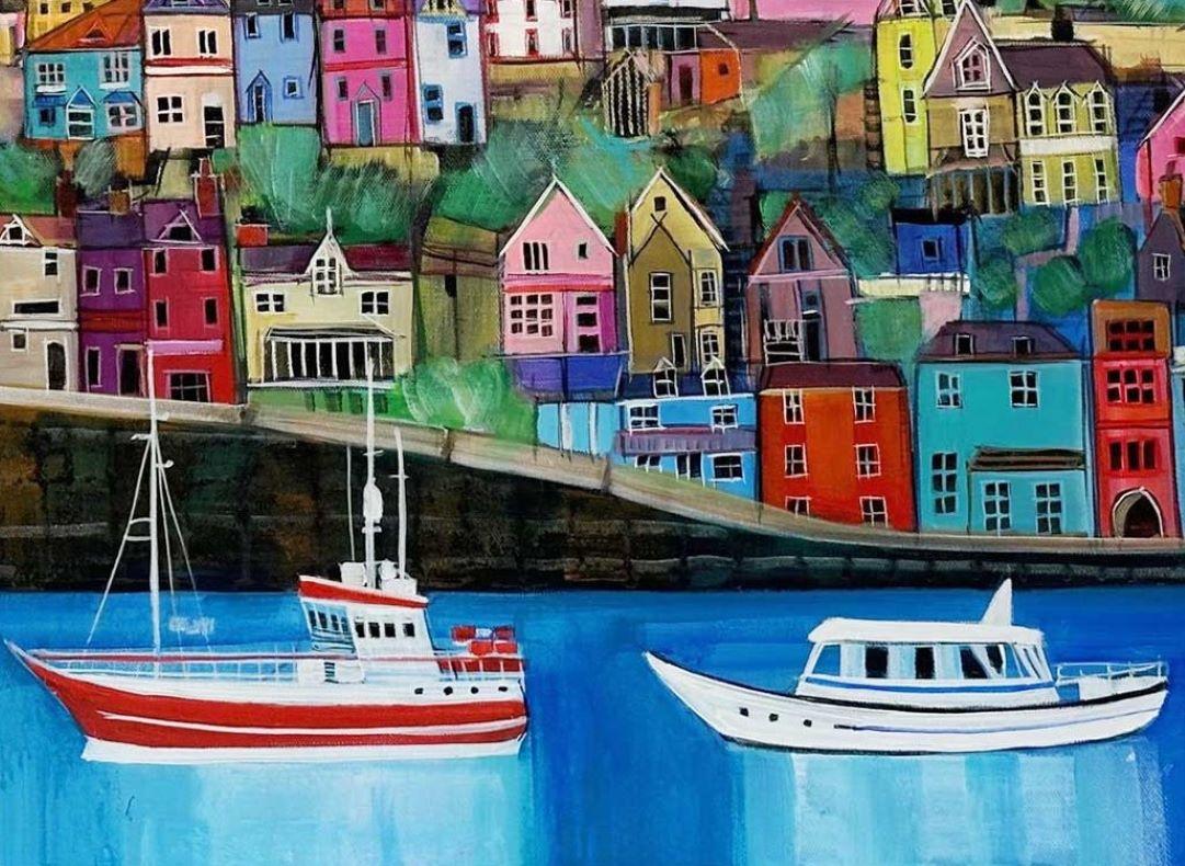 High & Clear - Expressive and vibrant colourful semi abstract painting. - Contemporary Painting by Moira Hazel