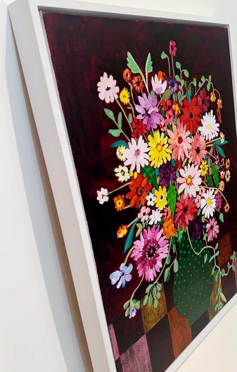 Maroon Daze - Expressionistisches und leuchtendes, farbenfrohes, halb-abstraktes Gemälde. – Painting von Moira Hazel