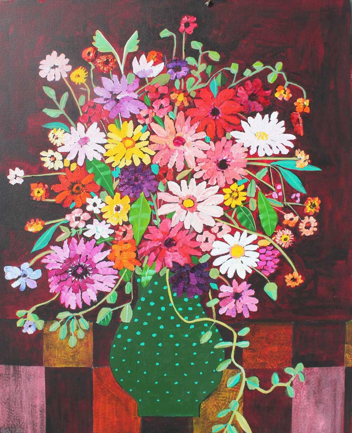 Maroon Daze - Expressionistisches und leuchtendes, farbenfrohes, halb-abstraktes Gemälde.