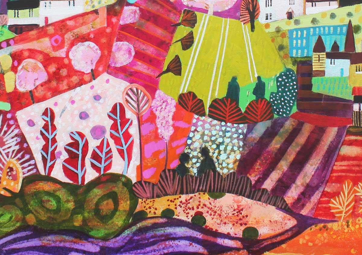 One More Step - Expressive and vibrant colourful semi abstract painting. - Contemporary Painting by Moira Hazel