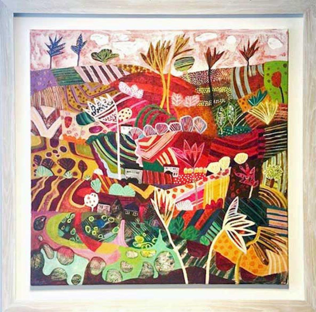 La última hoja - Pintura semiabstracta de colores expresivos y vibrantes. - Painting de Moira Hazel