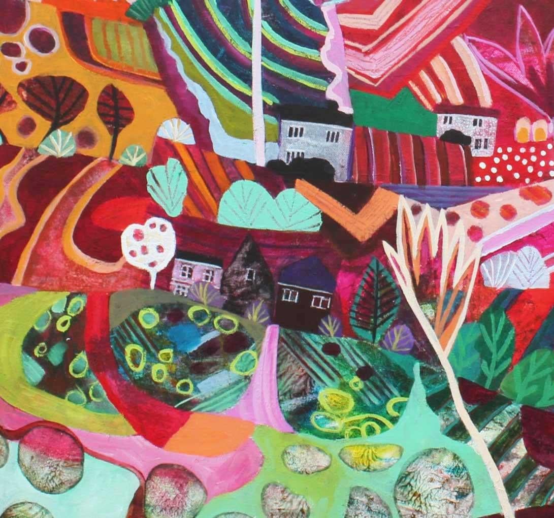 La última hoja - Pintura semiabstracta de colores expresivos y vibrantes. - Painting Contemporáneo de Moira Hazel