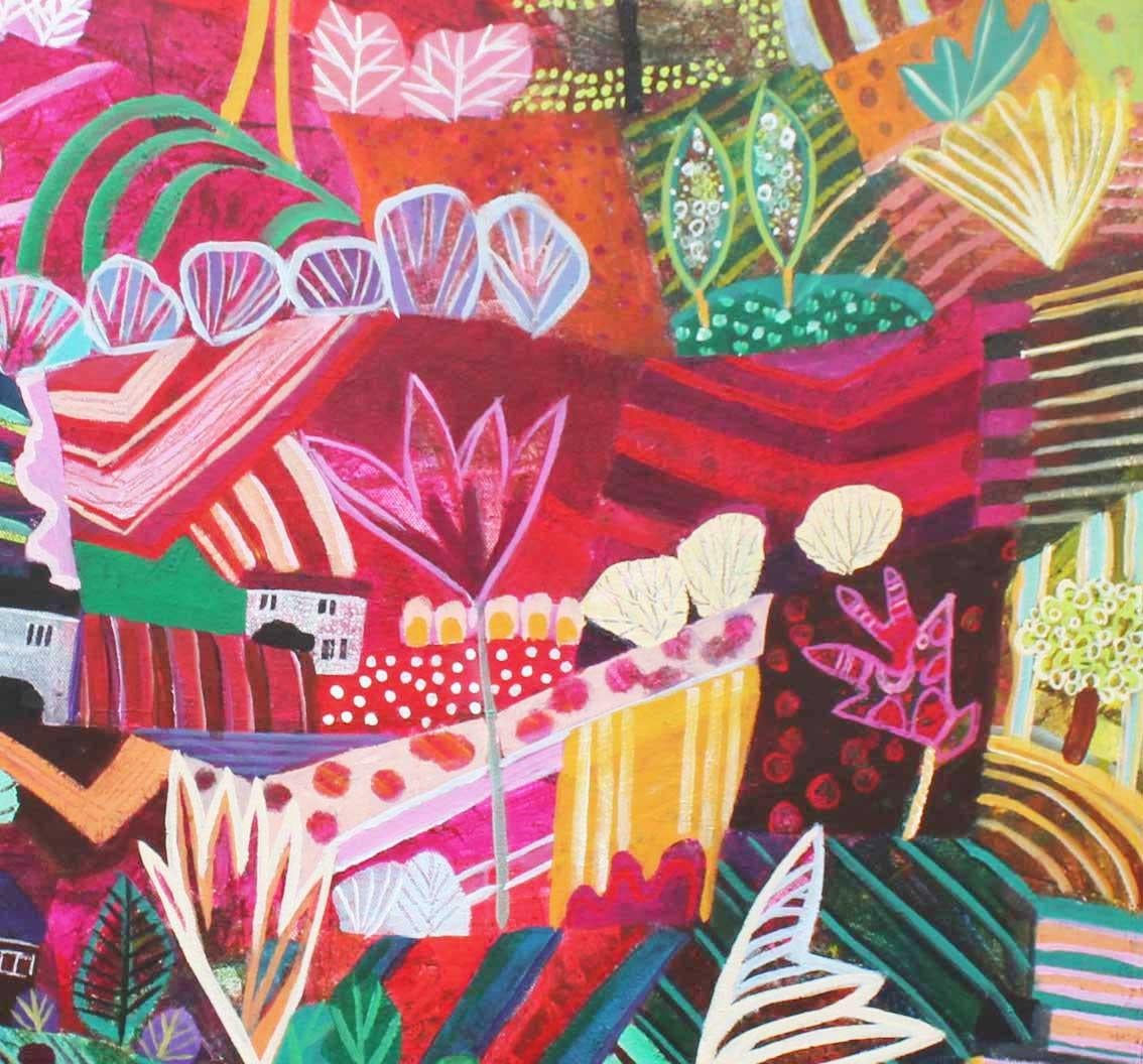 La última hoja - Pintura semiabstracta de colores expresivos y vibrantes. - Abstract Painting Marrón de Moira Hazel