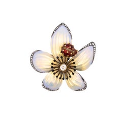Moira of London Rare Art Nouveau Enameled Brooch in 18Kt with 1.51 Ctw Diamonds