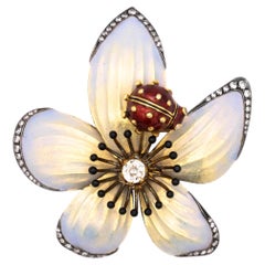 Moira of London Broche Art Nouveau émaillée en 18 carats avec 1,51 carat de diamants