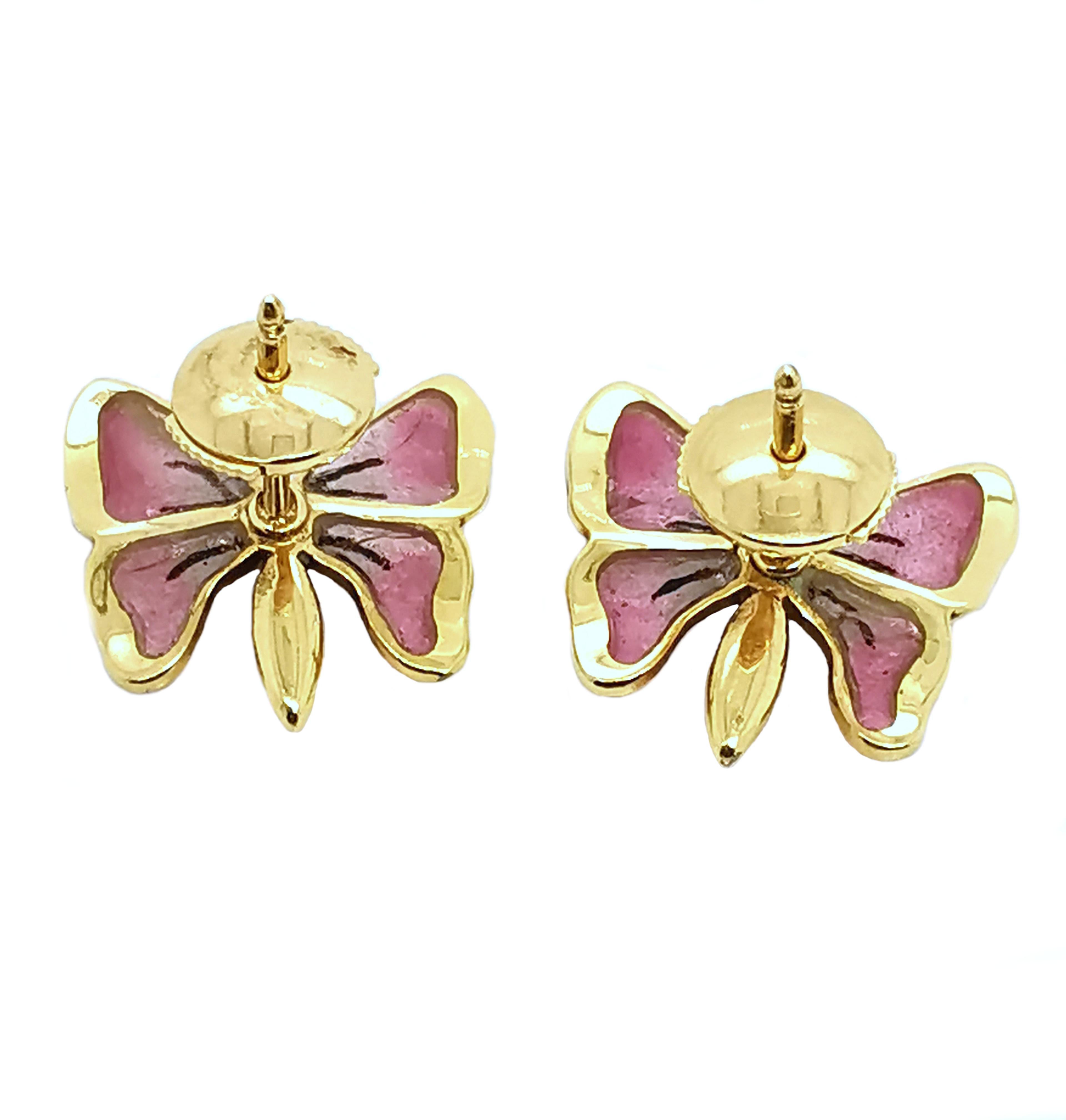 Donna Orecchini a farfalla in oro, diamanti e smalto Pink Plique à Jour di Moira in vendita