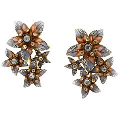 Moira Plique à Jour Enamel and Diamond Flower Earrings