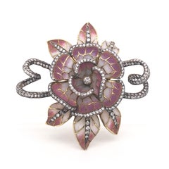 Moira Plique à Jour Enamel Silver Gold Flower Brooch