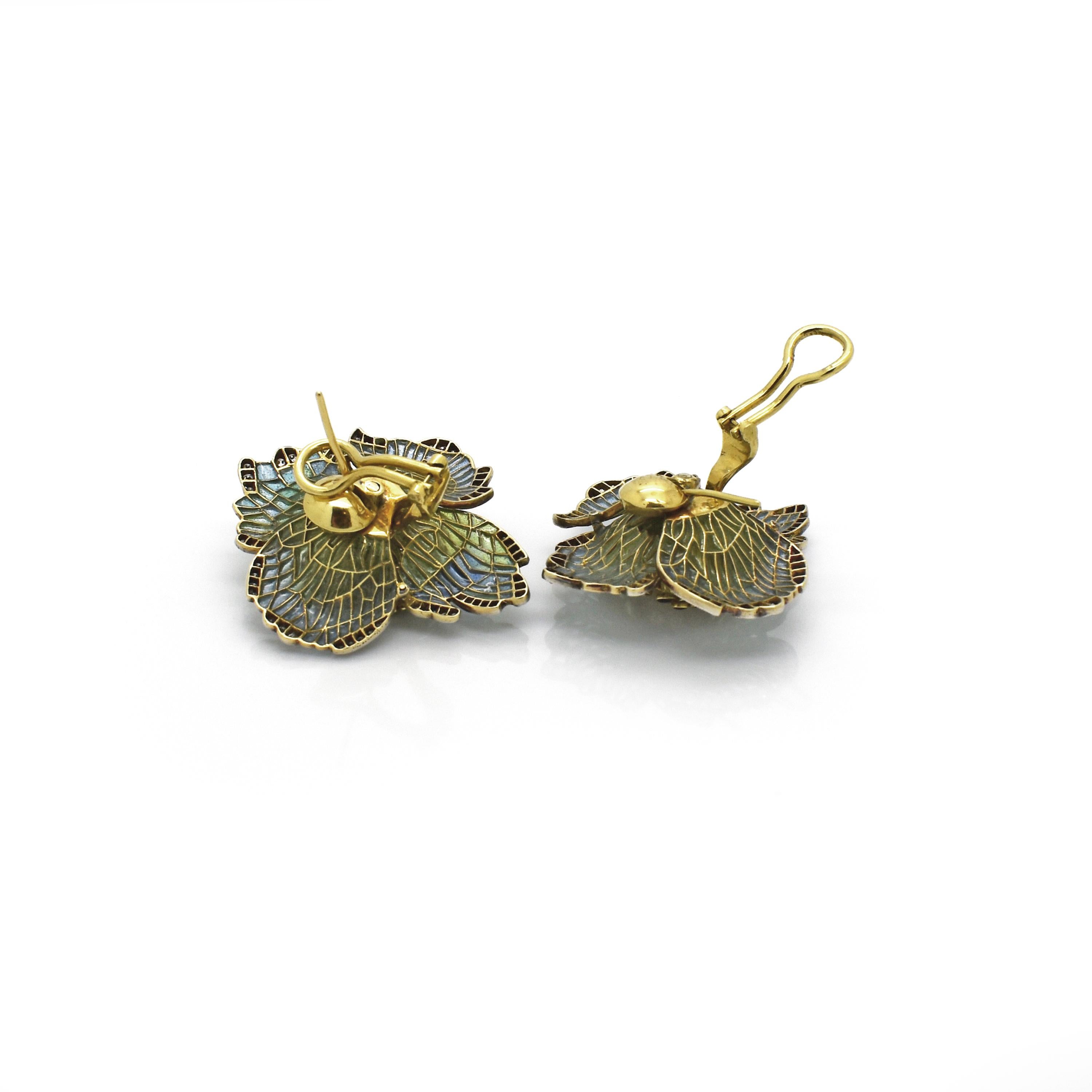 Modern Moira Poppy Plique à Jour Enamel Diamond Silver Gold Earrings