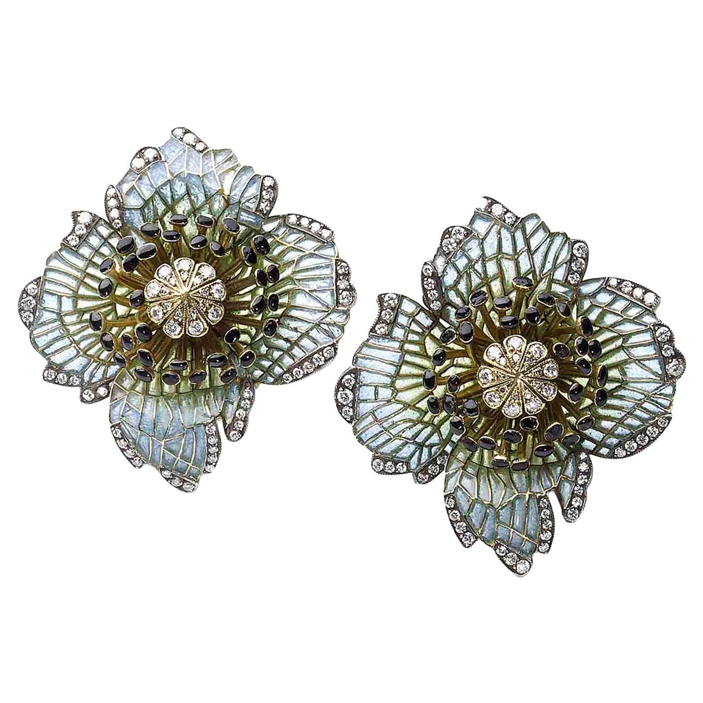Moira Poppy Plique à Jour Enamel Diamond Silver Gold Earrings