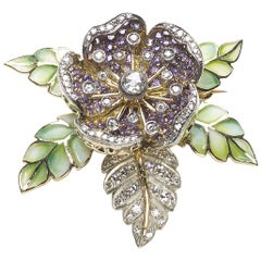 Moira Purple Sapphire and Diamond Rose Flower Brooch