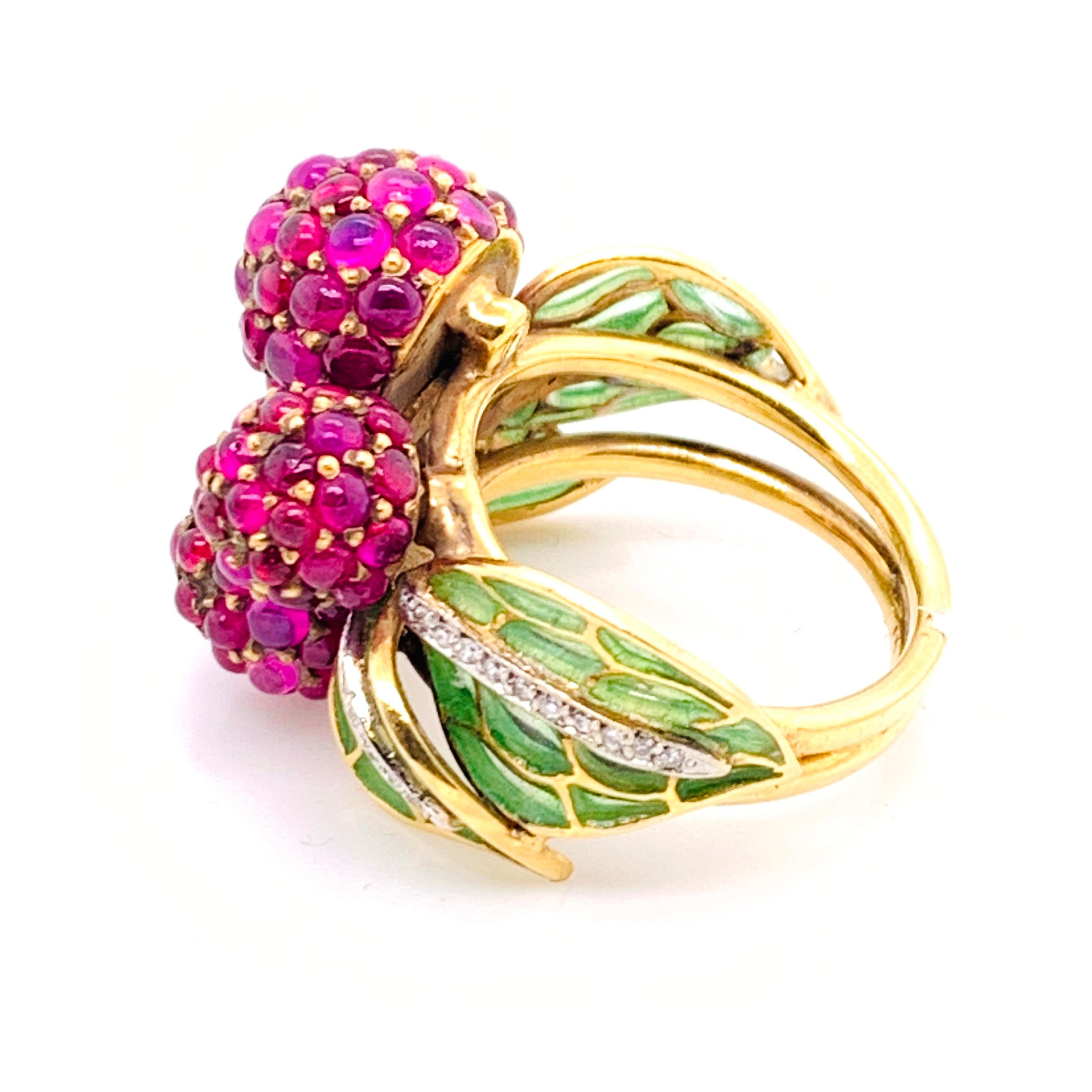 De las mujeres Anillo Moira Rubí Plique à Jour Esmalte y Diamantes Frambuesa en venta