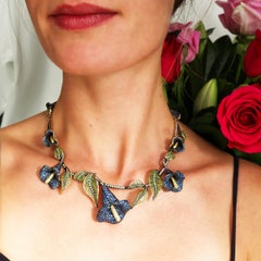Moira Sapphire Diamond Plique à Jour Enamel Silver and Gold Calla Lily Necklace