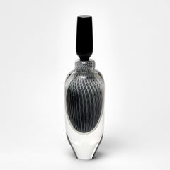 Moire, a Black, White & Clear Large Sculptural Glass Bottle by Peter Bowles