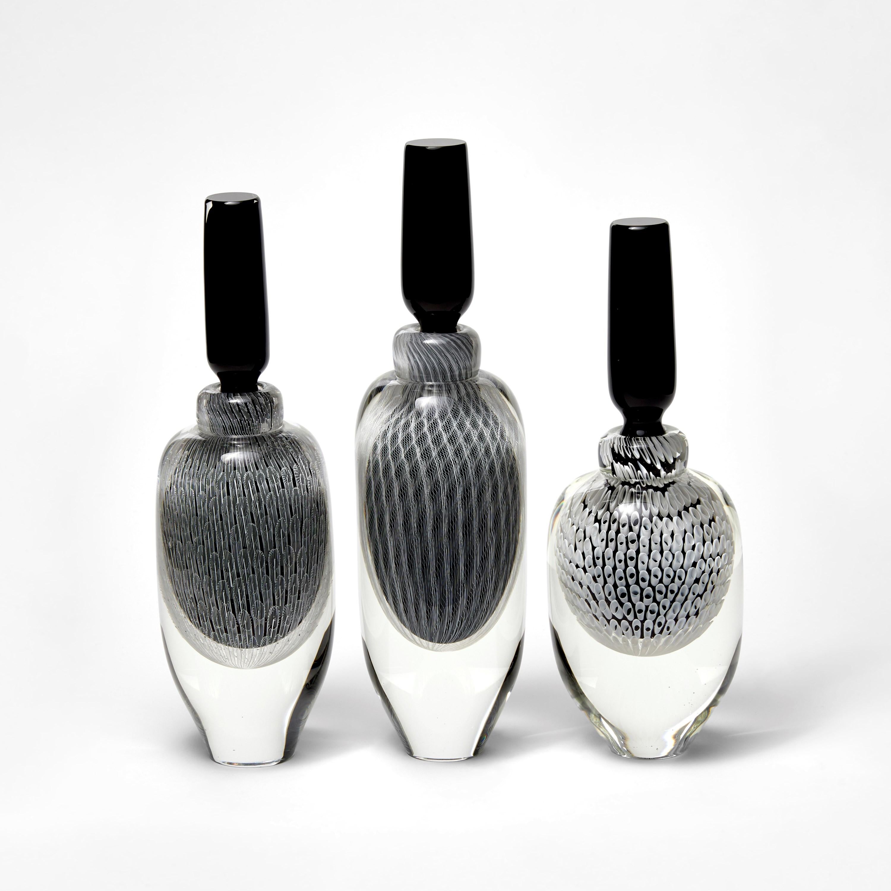 Australian Moire, a Black, White & Clear Large Sculptural Glass Bottle by Peter Bowles For Sale