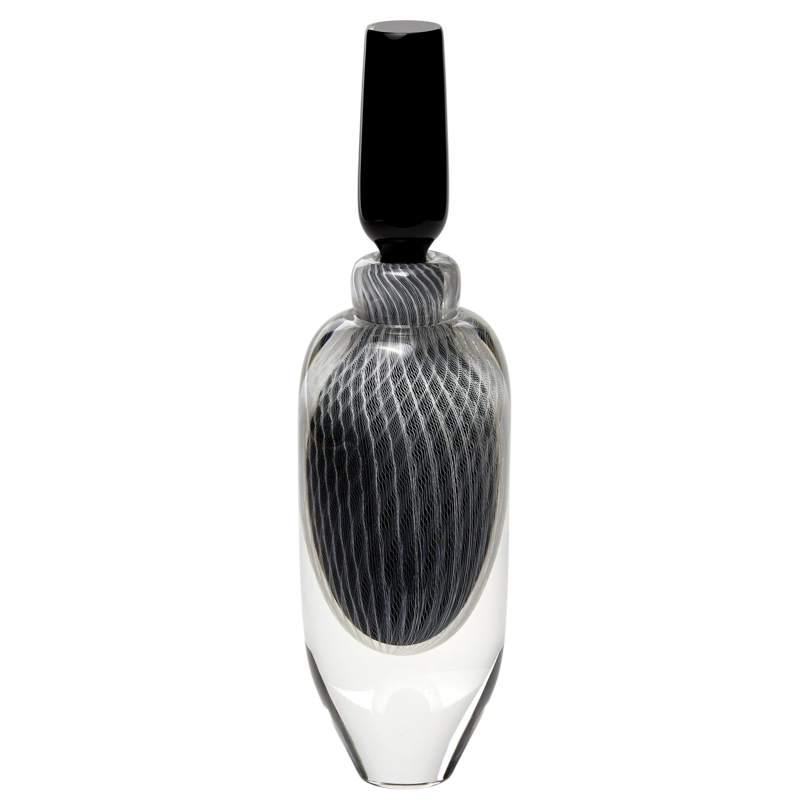 Moire, a Black, White & Clear Large Sculptural Glass Bottle by Peter Bowles For Sale