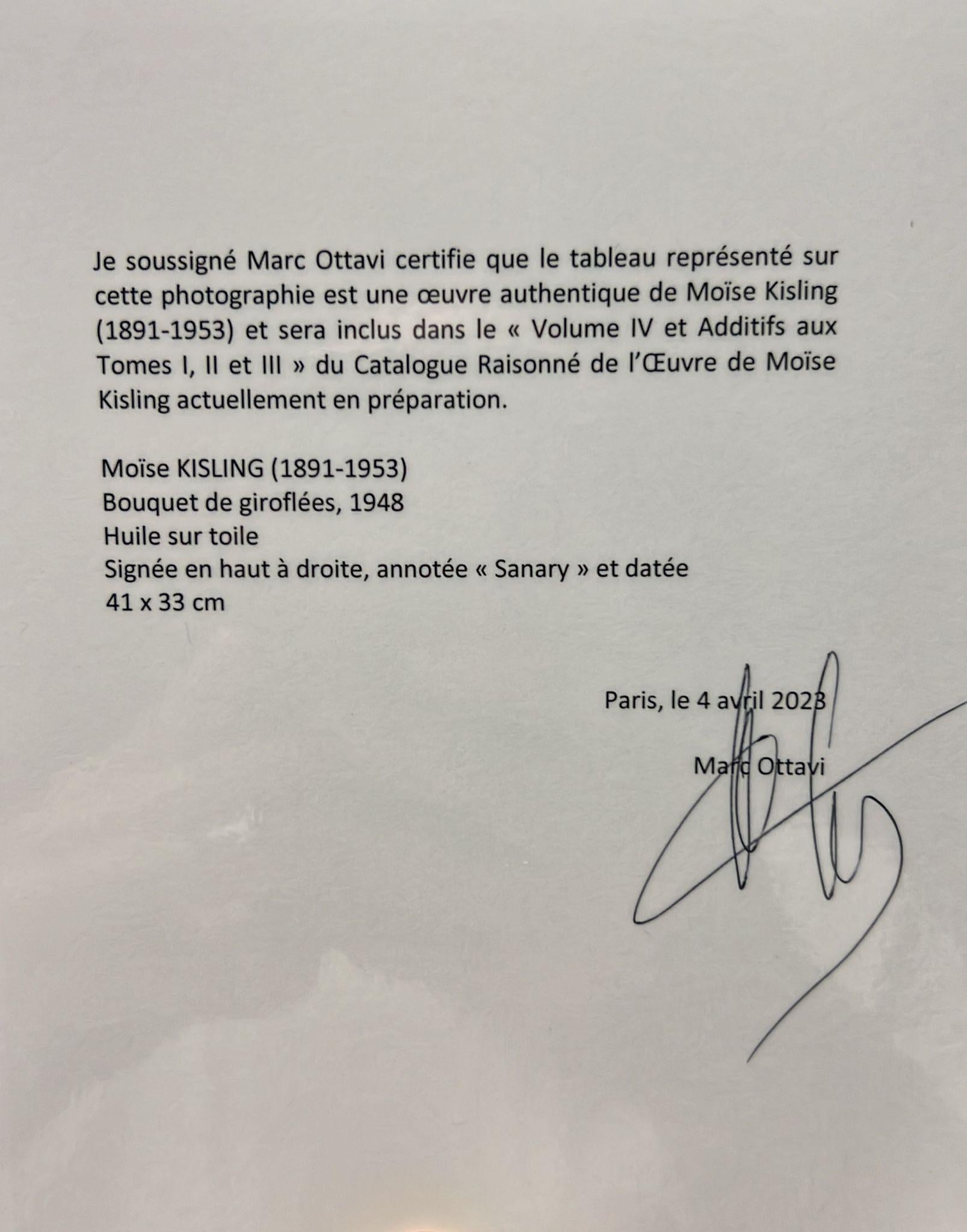Olio su tela
Dimensioni: 41 x 33 cm
firmato, datato e descritto: 'Kisling  Sanary  1948'
Adesivi d'asta su telaio

Accompagnato da un certificato di Marc Ottavi del 4 aprile 2023.

Letteratura:
Il dipinto sarà incluso nel volume IV del catalogo
