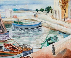 Antique Le port de Sanary by Moïse Kisling - Port scene painting