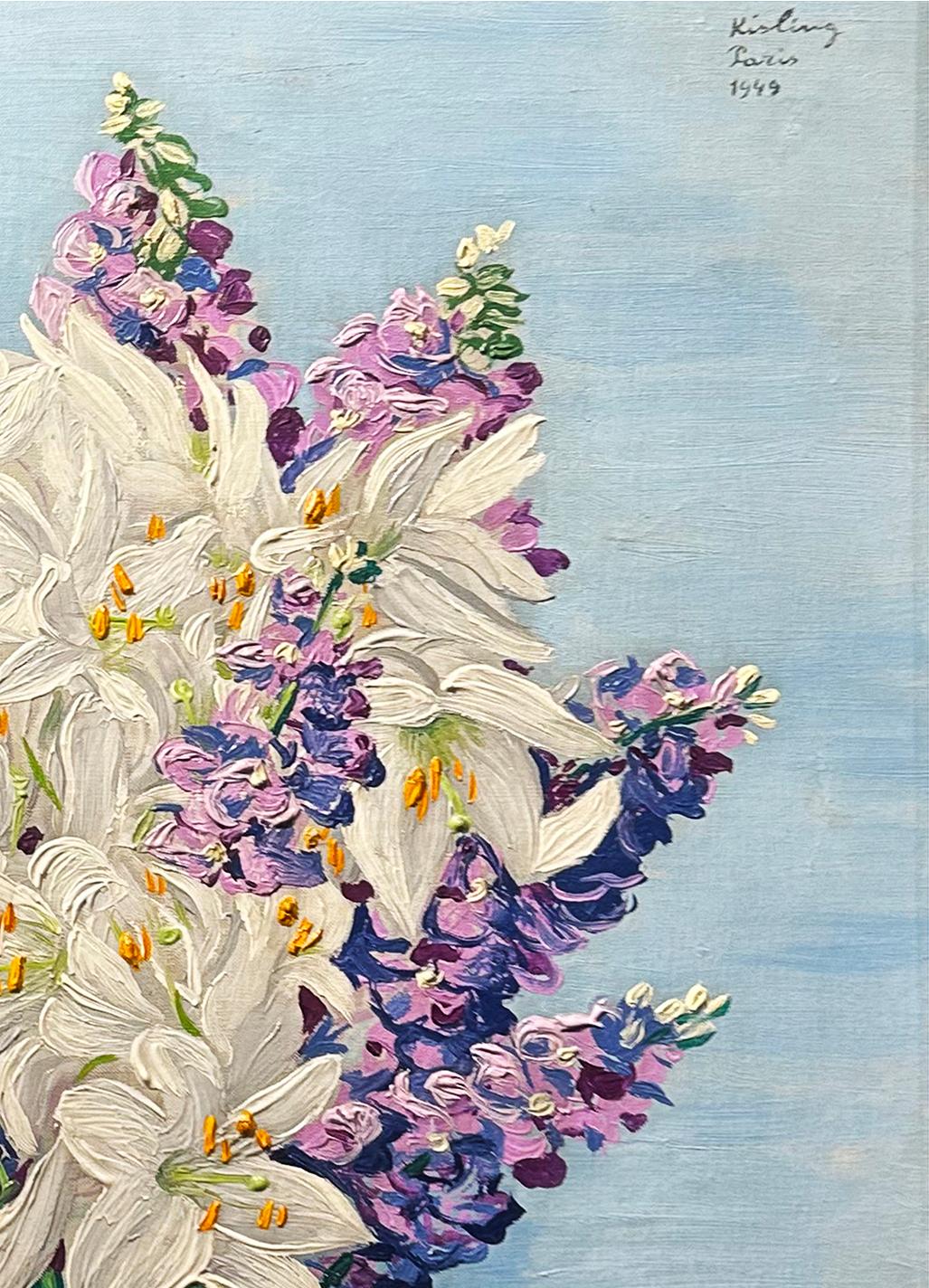 Vase mit Blumen, 1949, lebhafte, wunderschöne Pastellfarben, Öl auf Leinwand – Painting von Moise Kisling