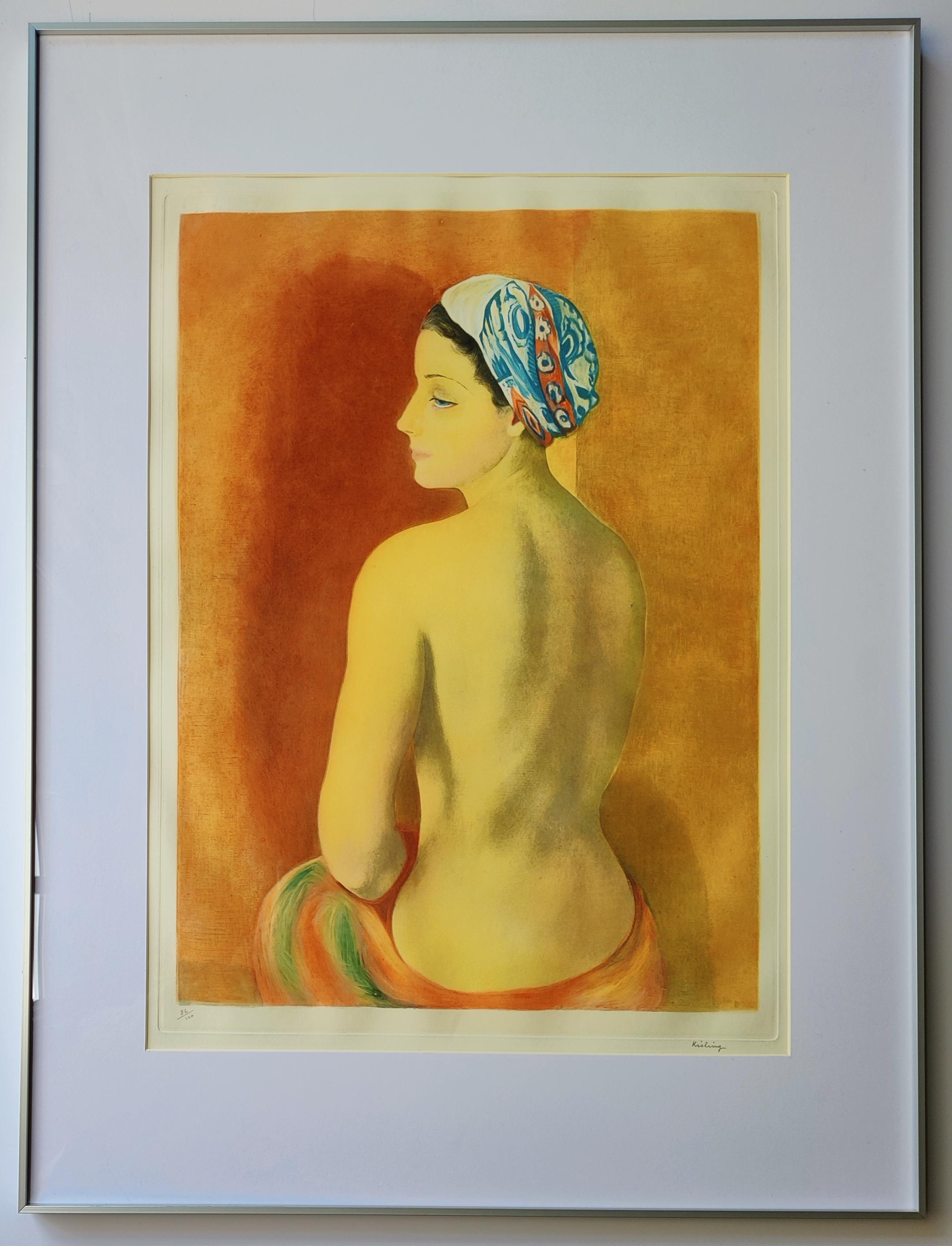 Moise Kisling 
NU AU TURBAN, 1952
Color aquatint
Signed low right
Numbered 86/100 low left
Image size 54 x 39.3 cm
Sheet size 75.2 x 55.7 cm
It is framed with the aluminium frame, the acid-free mat and the UV-protected acrylic glass 

