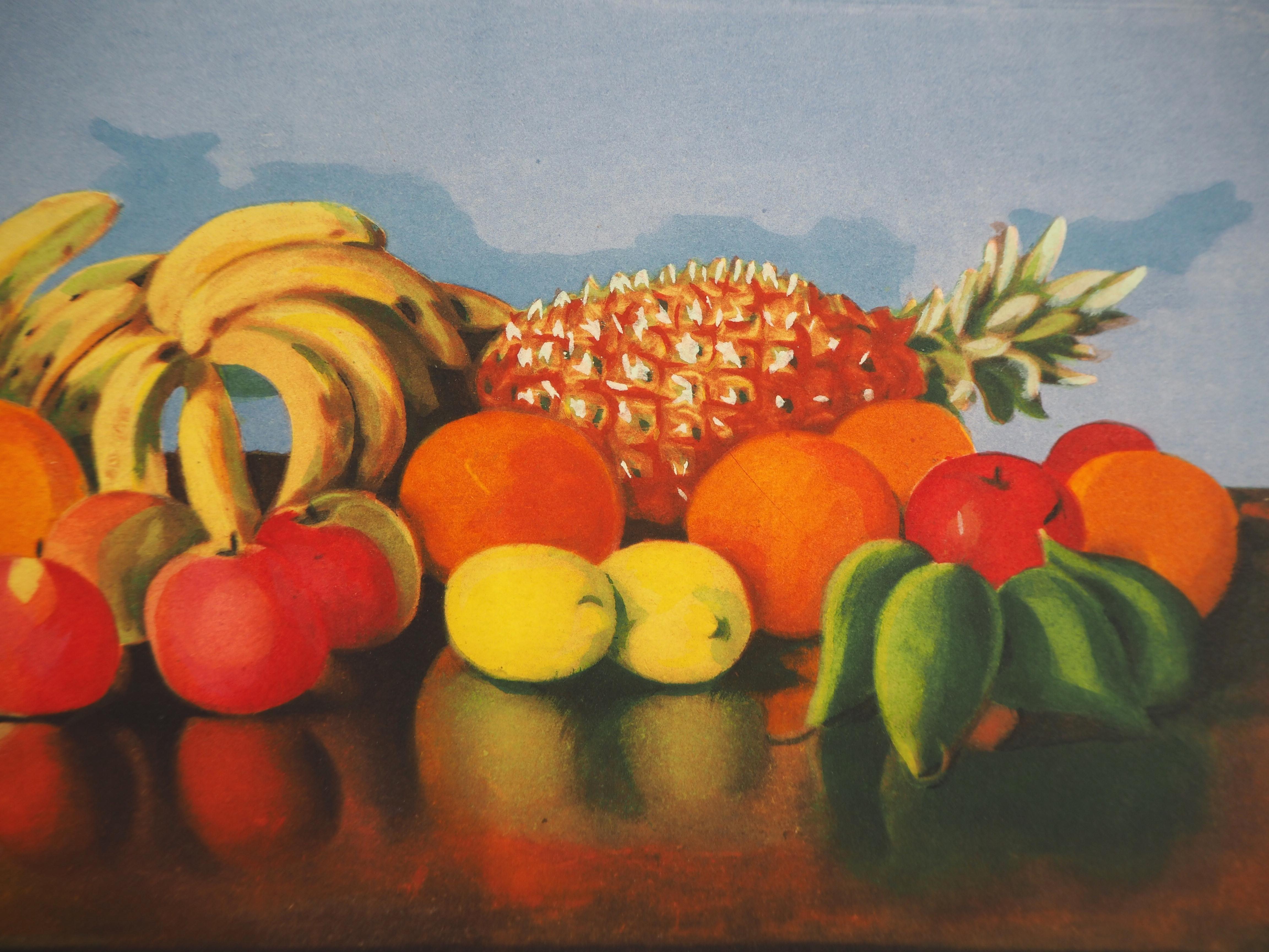 Tisch mit Sommerfrüchten – Original Lithographie (Moderne), Print, von Moise Kisling