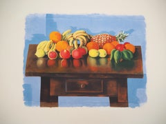 Table de fruits d'été - Lithographie originale