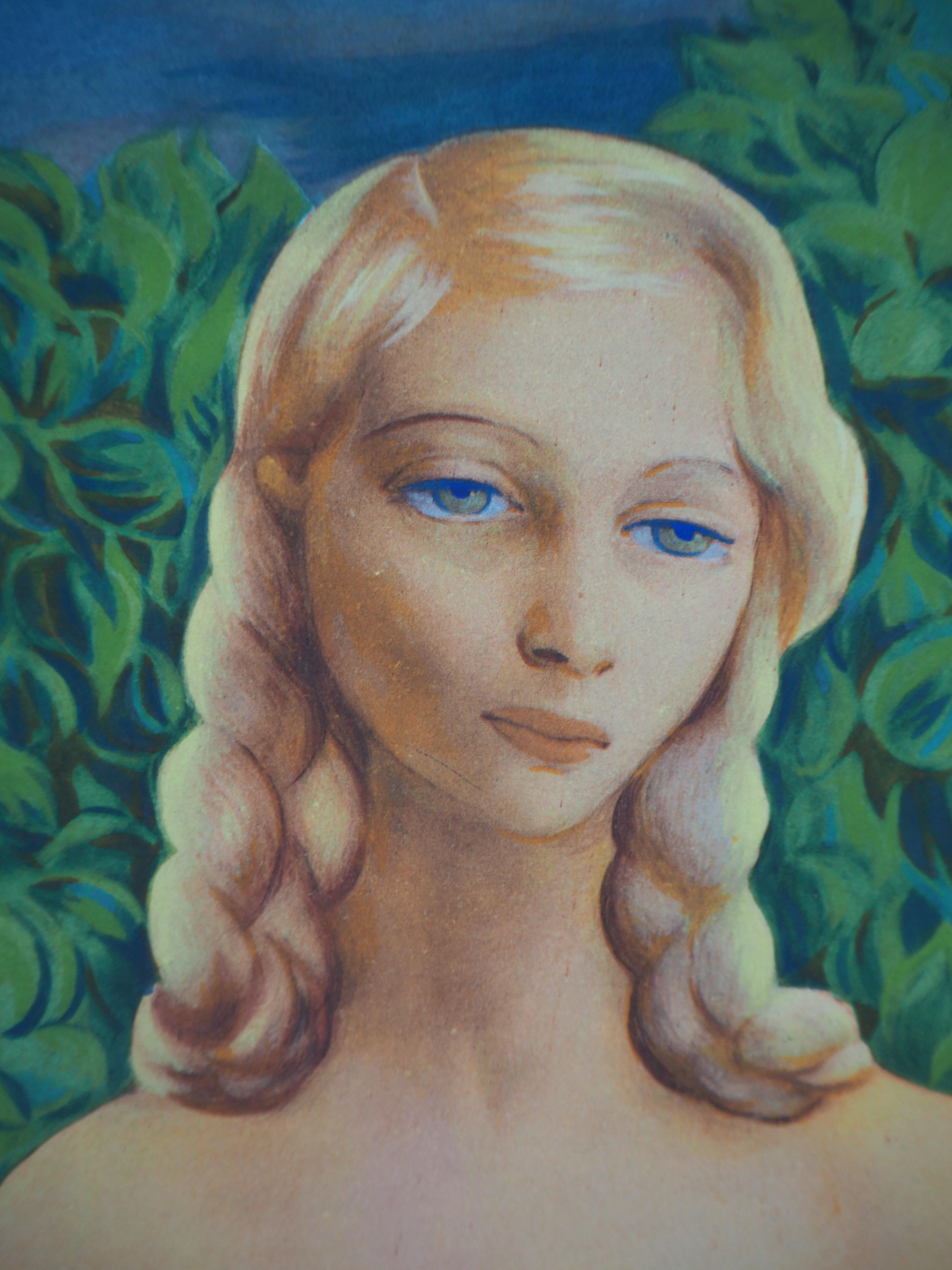 The Blond-haired Young Woman - Original Lithograph - Beige Nude Print by Moise Kisling