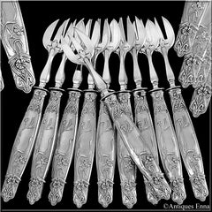 Moise Rare French Sterling Silver Oyster Forks Set, Poppie