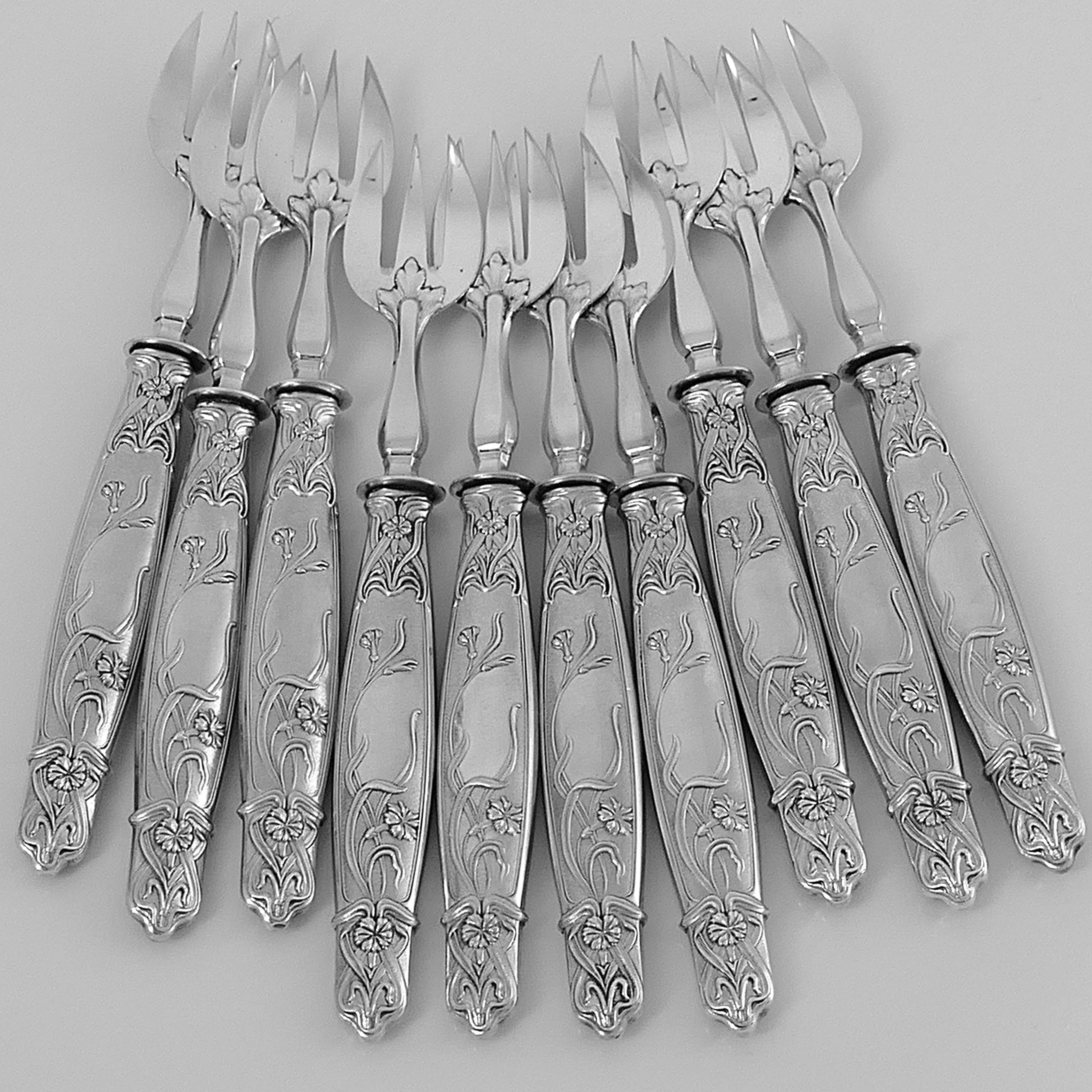 Moise Rare French Sterling Silver Oyster Forks Set, Poppie 2