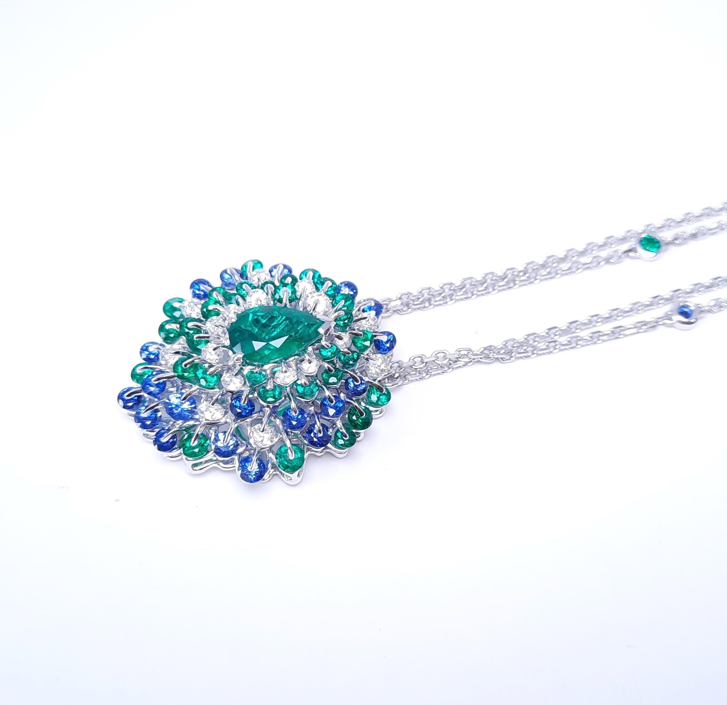MOISEIKIN 1,45 Karat kein Öl kolumbianischer Smaragd Diamant Saphir Halskette im Angebot 4
