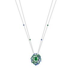 MOISEIKIN 1,45ct Collana di smeraldi colombiani, diamanti e zaffiri senza olio