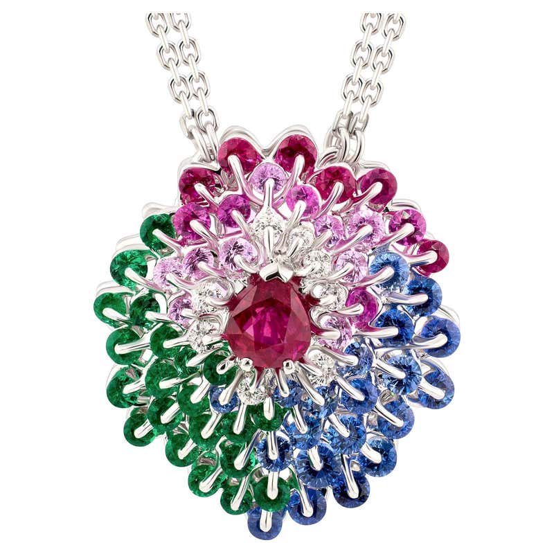 MOISEIKIN 1.45ct No Oil Columbian Emerald Diamond Sapphire Necklace For ...