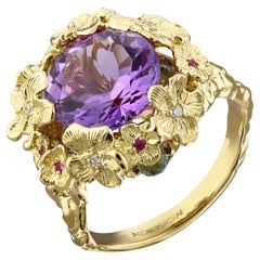 Moiseikin Bague à fleurs en or 18 carats et améthyste