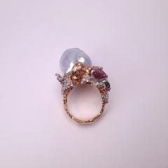 MOISEIKIN 18 Karat Gold Baroque Pearl Diamond Tanzanite Floral Ring